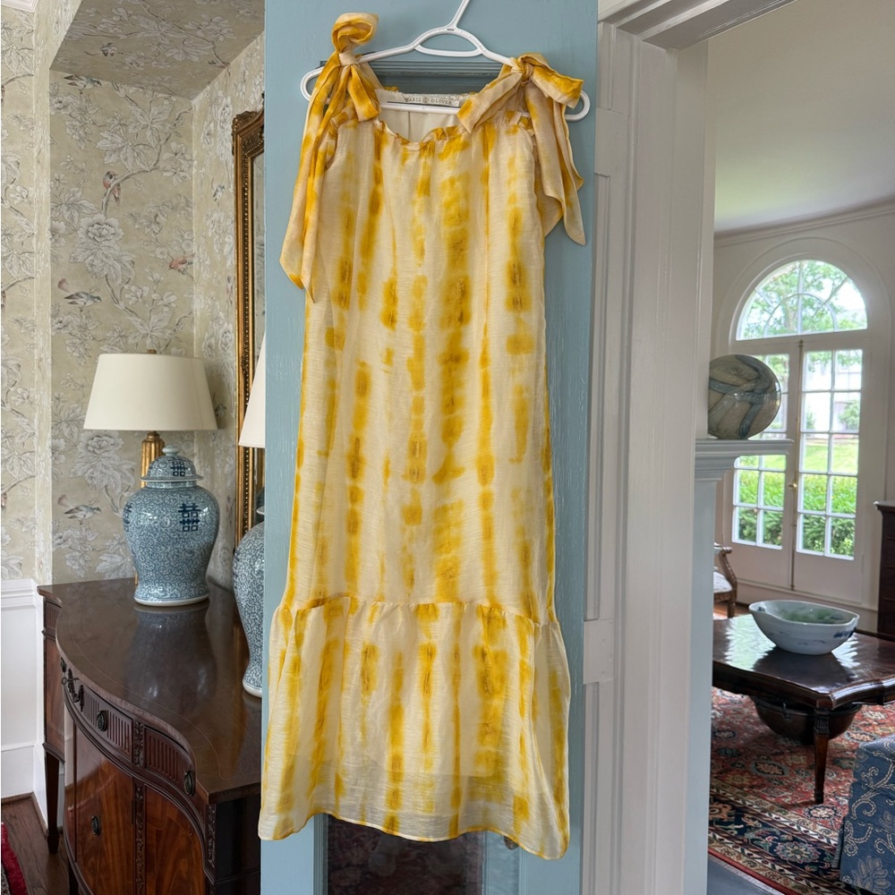 Marie Oliver Yellow and White Ruffled Resort Midi Dress   Hard to find!!!